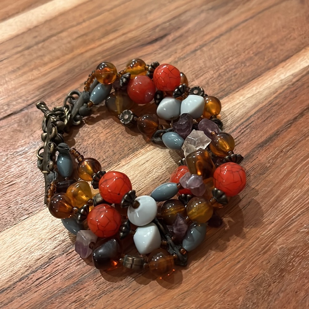 Chico's Bronze & Orange Multicolored Stone Beaded Bracelet